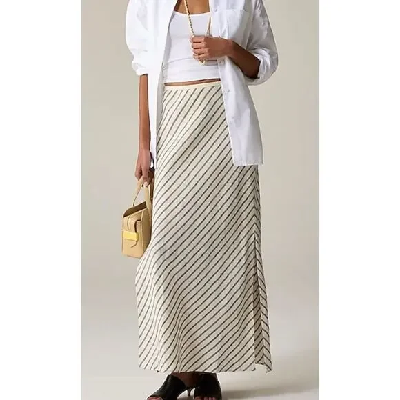 NWOT J Crew Gywneth linen slip skirt in green khaki, Med $118 A56 - Picture 1 of 8